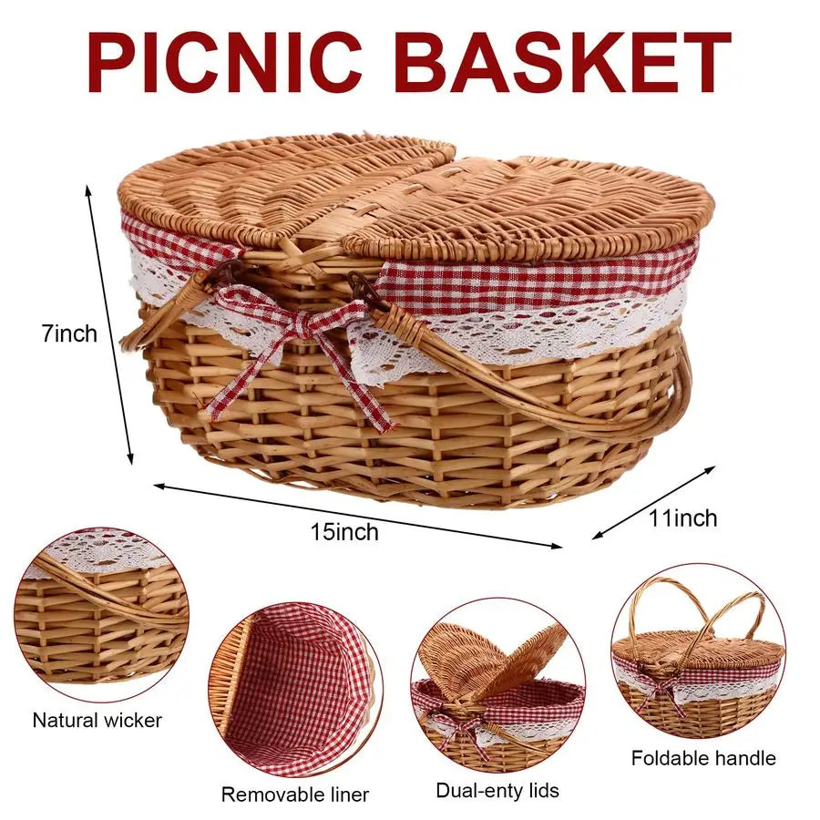 Picnic Basket with Blankets and Bamboo Plates