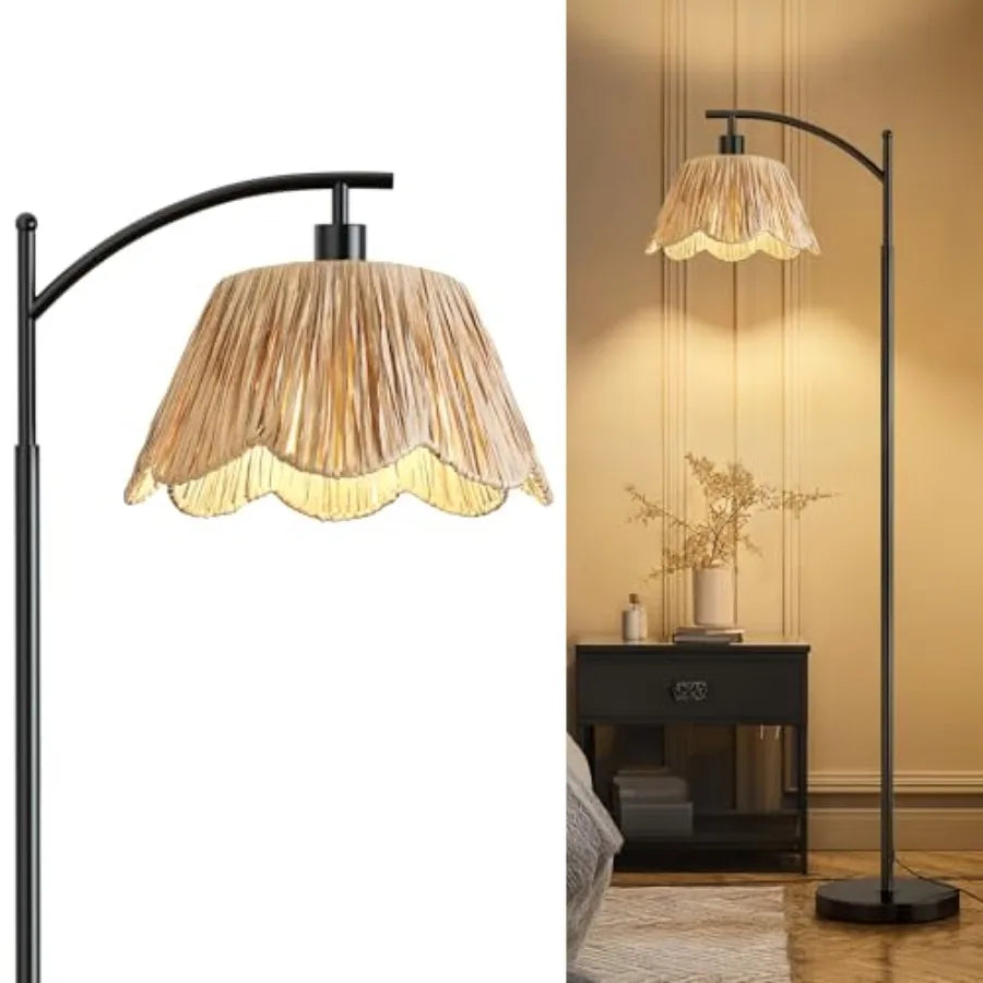 Rattan Boho Floor Lamp for Living Room