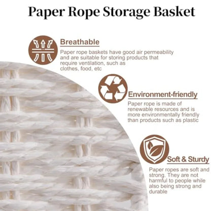 Paper Rope Shelf Baskets with Built-in Handles
