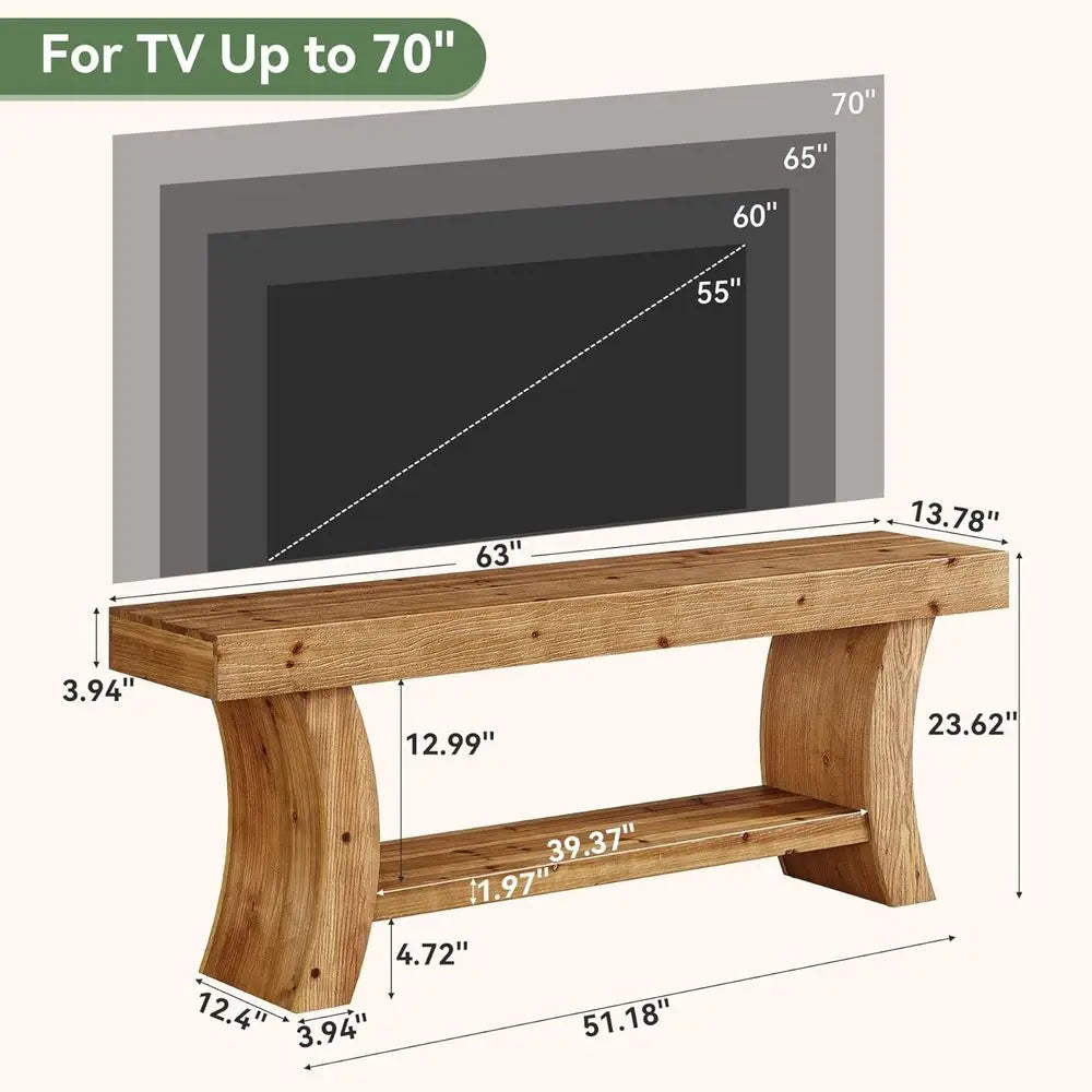 Solid Wood TV Stand Low Entertainment Center with Storage