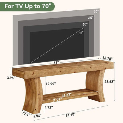 Solid Wood TV Stand Low Entertainment Center with Storage