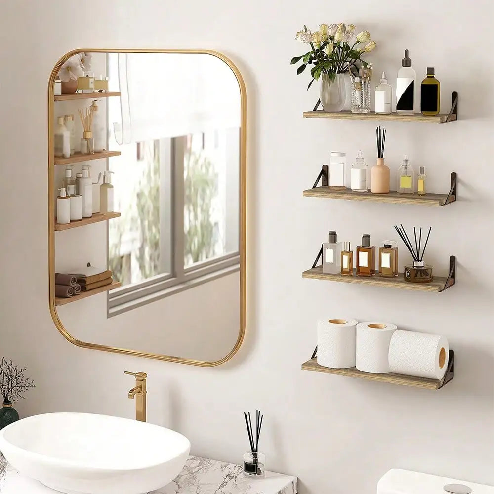 8pcs Floating Shelves Rustic Wood Wall Shelves