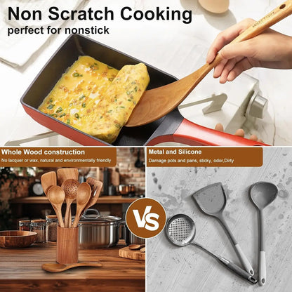 8-Piece Natural Wooden Kitchen Utensils