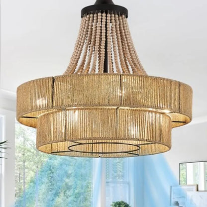 20" Caged Ceiling Fan Boho Rattan Chandelier