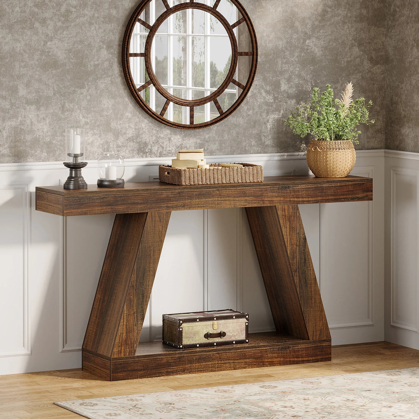 55-Inch Rustic Console Sofa Table with Storage