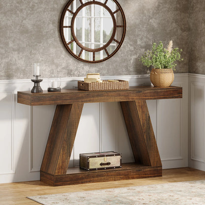 55-Inch Rustic Console Sofa Table with Storage