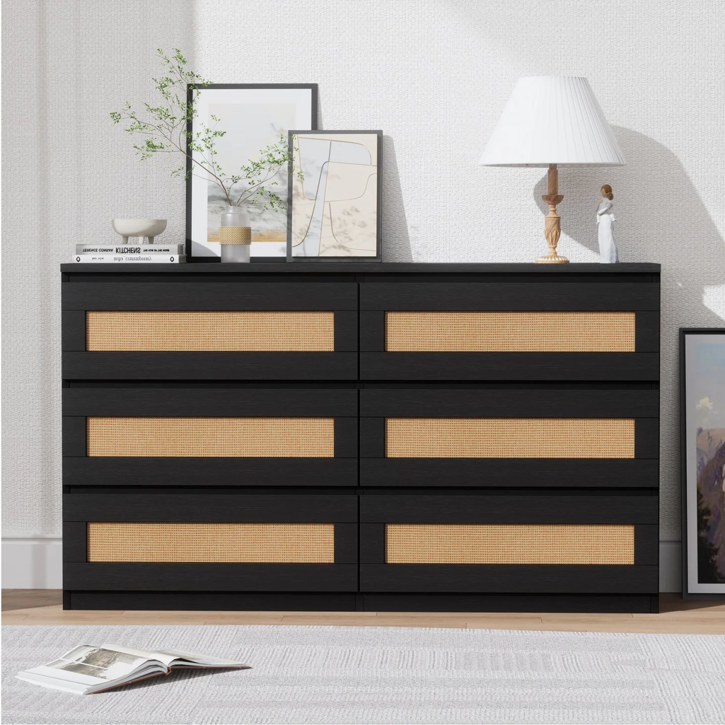 Modern Rattan 6-Drawer Dresser Storage Cabinet
