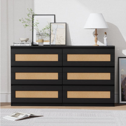 Modern Rattan 6-Drawer Dresser Storage Cabinet