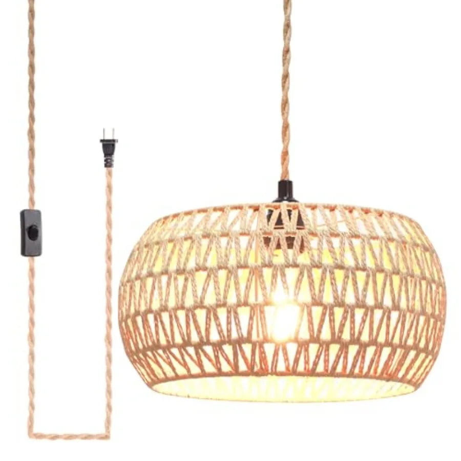 Plug in Pendant Light Rattan Hanging Lamp