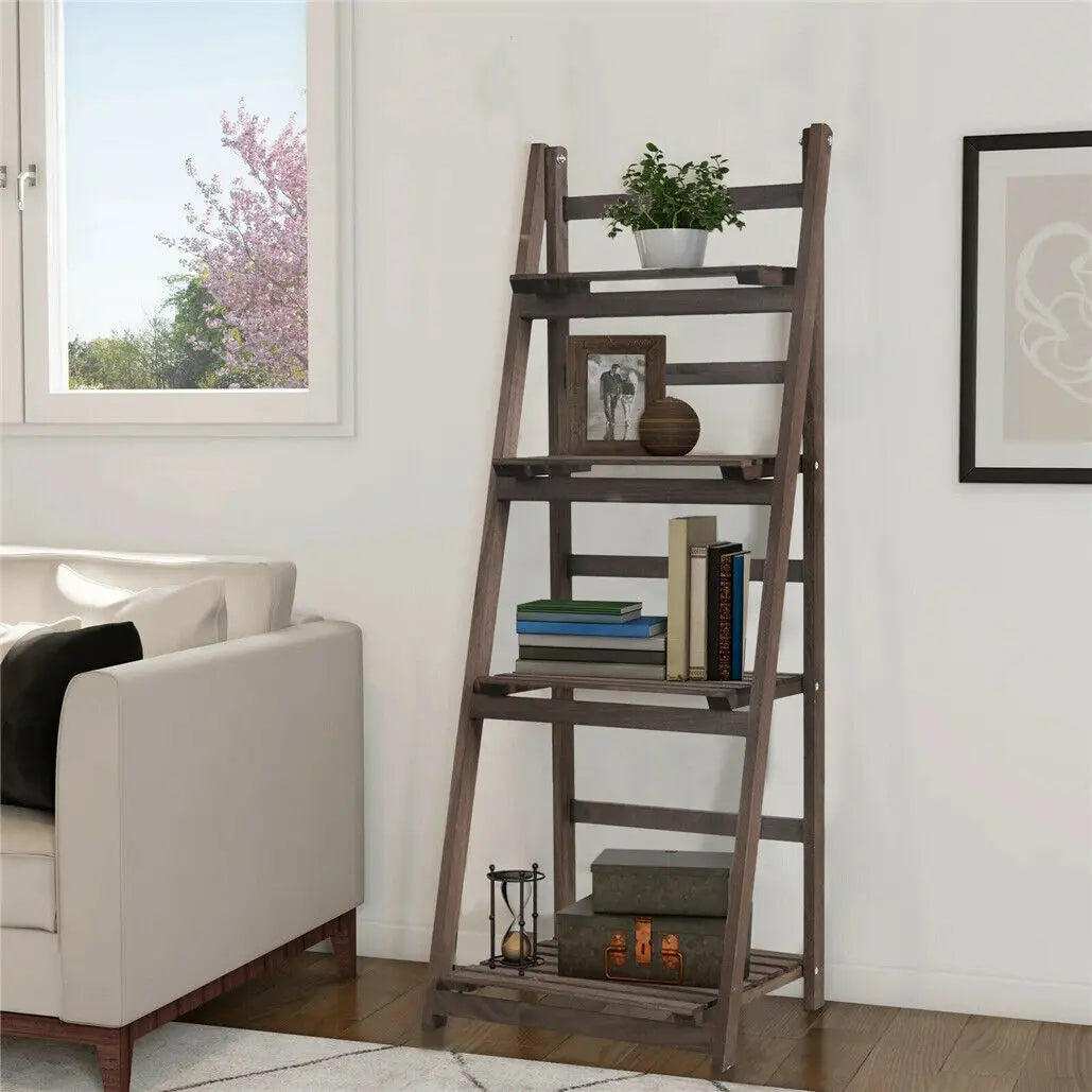 4-Tier Wooden Flower Display Stand Ladder Storage Shelf