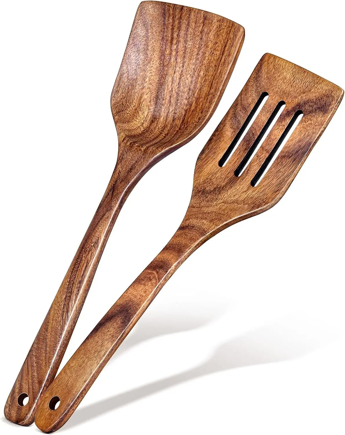 2Pcs Wooden Long Handle Flat Frying Spatulas