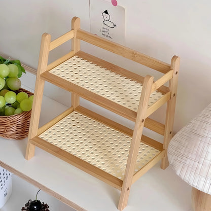 1pc Double-layer Bamboo Storage Rack