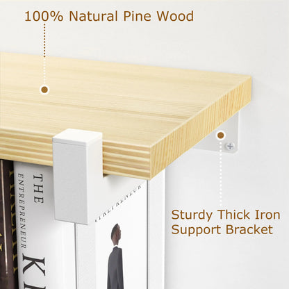 2 Set Floating Bookshelf Pine Wood White Bracket
