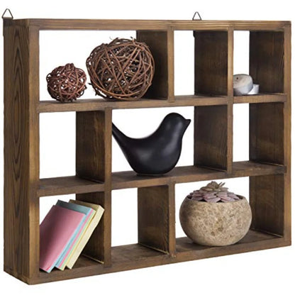 9 Compartment Vintage Solid Wood Shadow Box