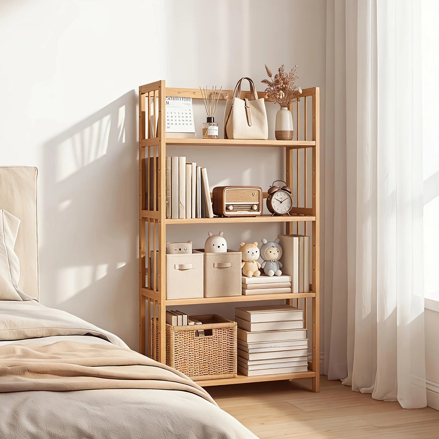 Bamboo Bookshelf with Adjustable Shelves