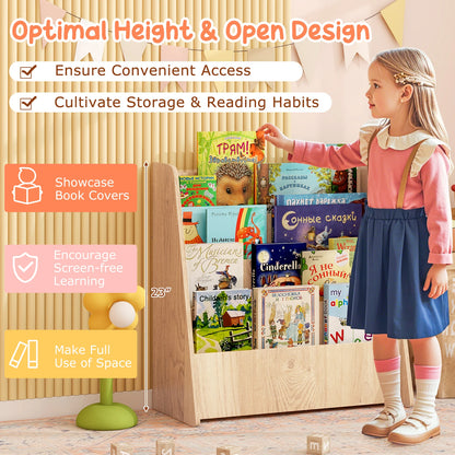 Toddlers Bookshelf Rack Deep Shelves Natural 4-tier