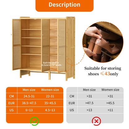 Bamboo 20 Pairs Shoe Storage Organizer Cabinet