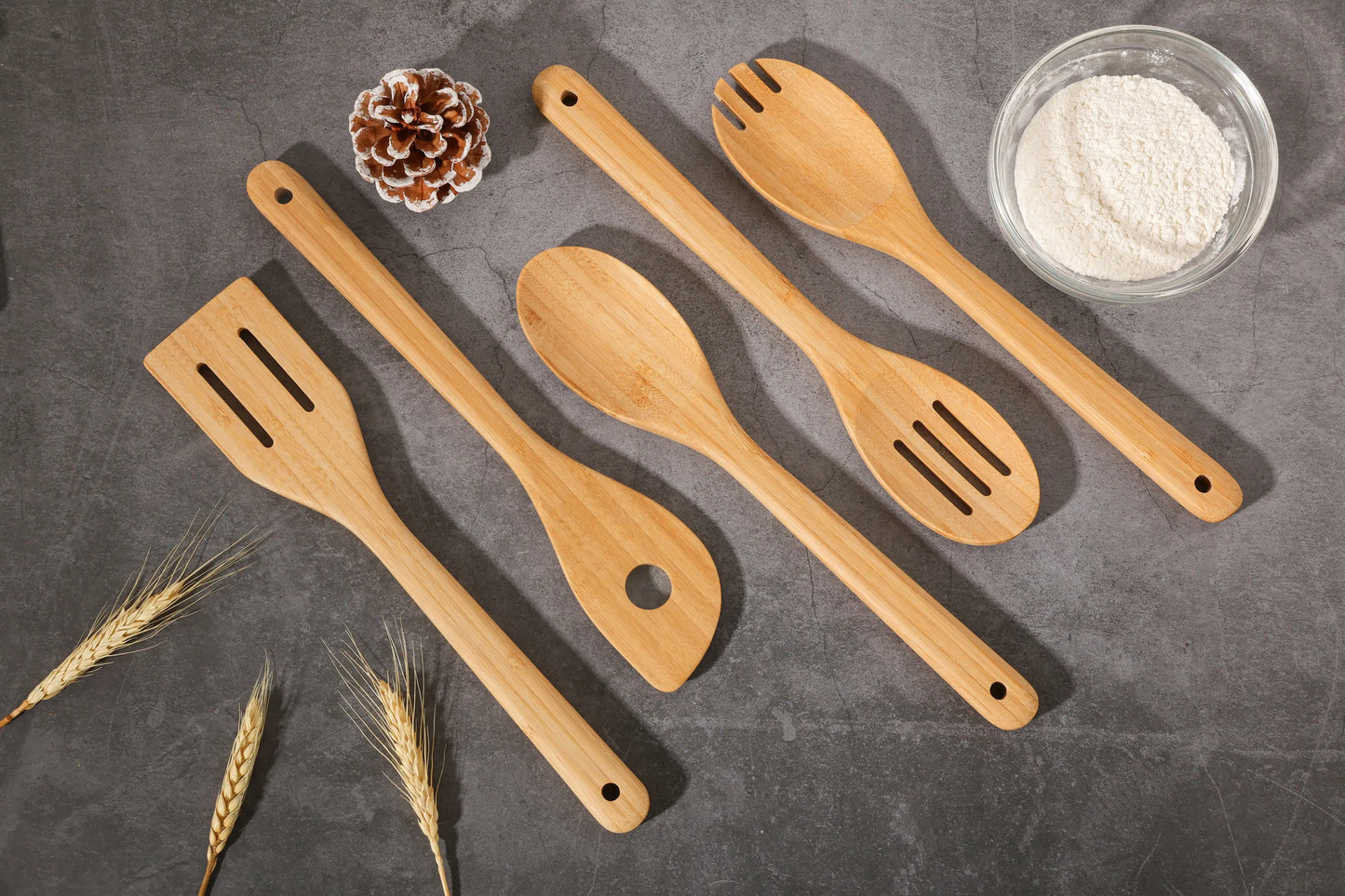 5pk Bamboo Spoons Kitchen Essential Tools Set