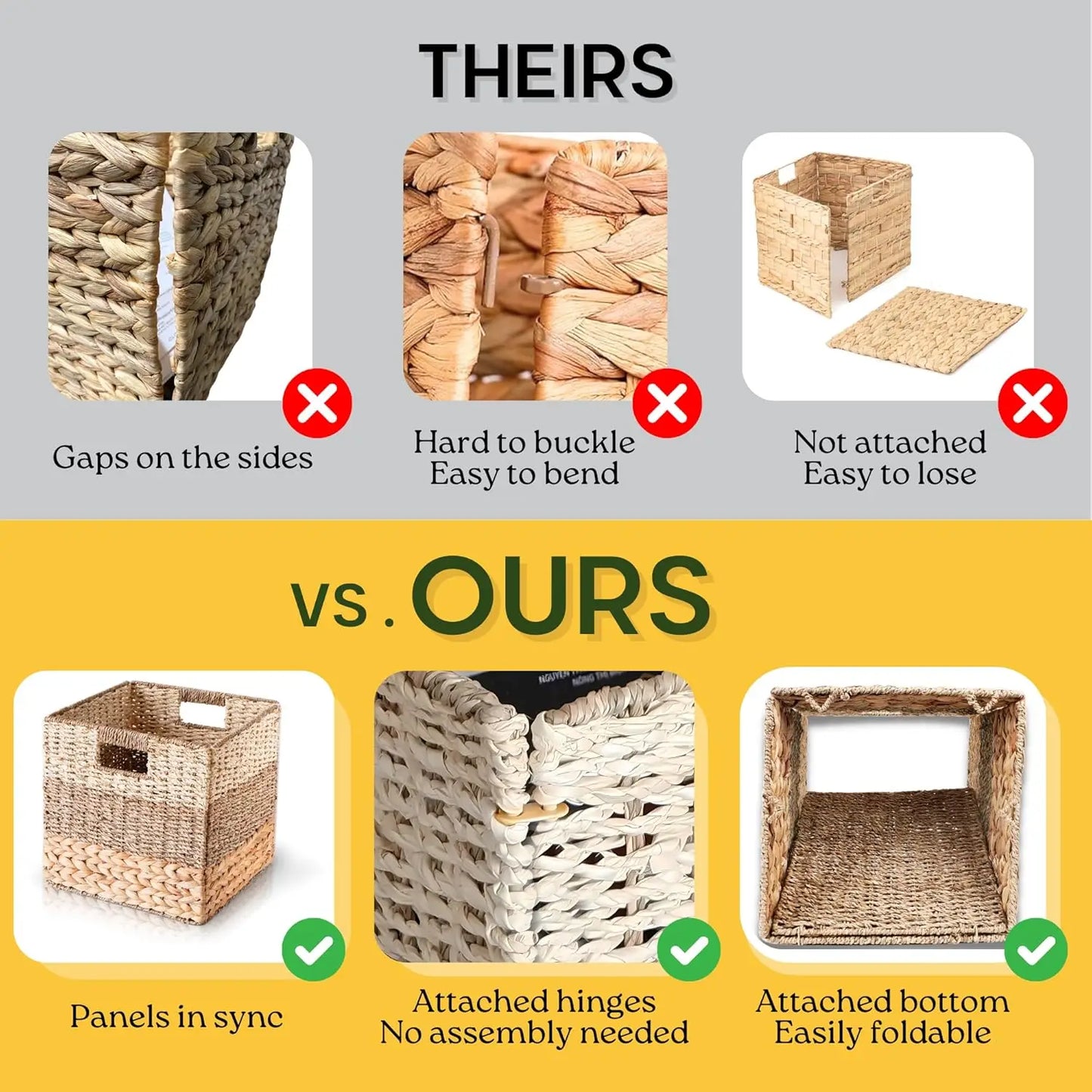 11 Inch Foldable Wicker Storage Bins Set of 4