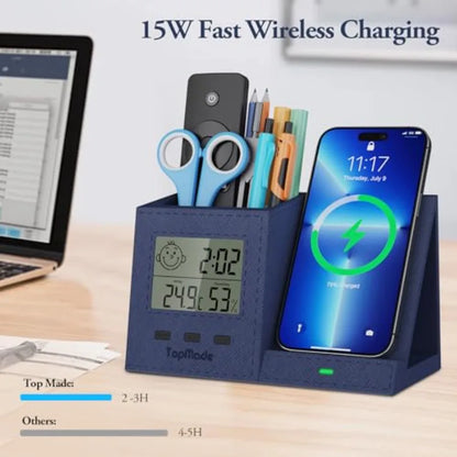 Wireless Charger with Pen Holder Desk Nightstand Organizer