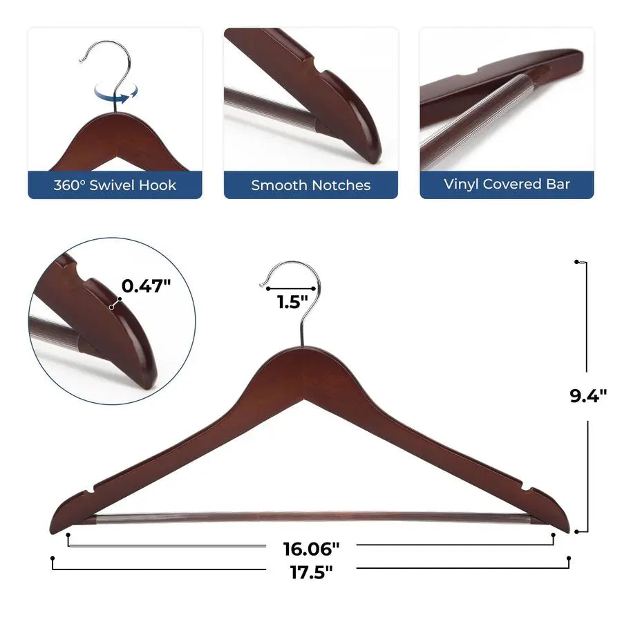 Wooden Coat Hangers with Non Slip Pant Bar