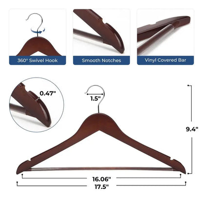 Wooden Coat Hangers with Non Slip Pant Bar