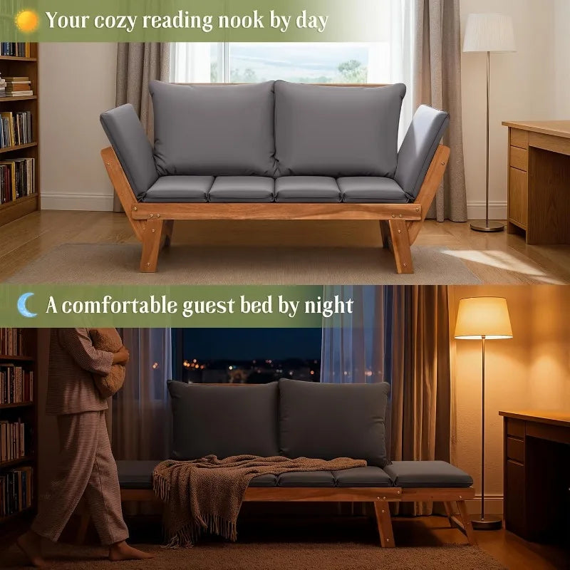 Acacia Wood Patio Loveseat with Soft Cushions