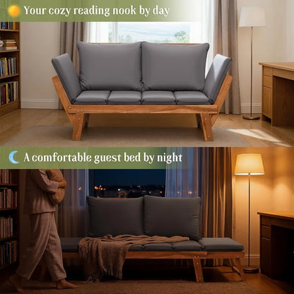 Acacia Wood Patio Loveseat with Soft Cushions