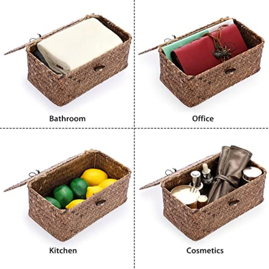 Wicker Shelf Baskets Bin with Lid