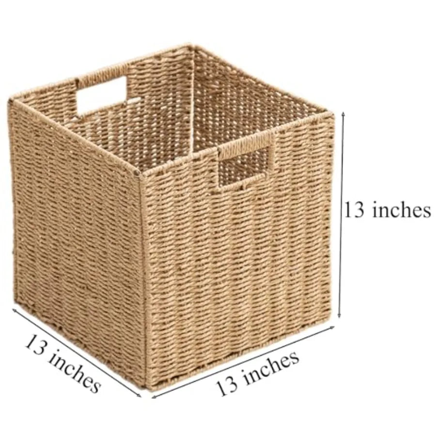 Handwoven Paper Woven Cube Basket with Handles
