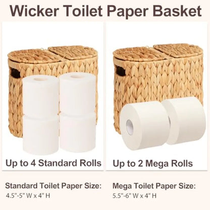 Wicker Toilet Paper Storage Basket with Lid and Handles