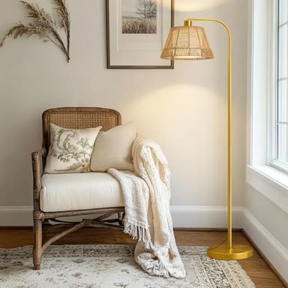 Rattan Boho Floor Lamp for Living Room