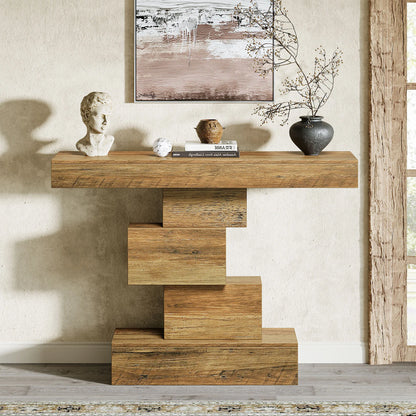 Console Table Narrow Wood  with Geometric Base