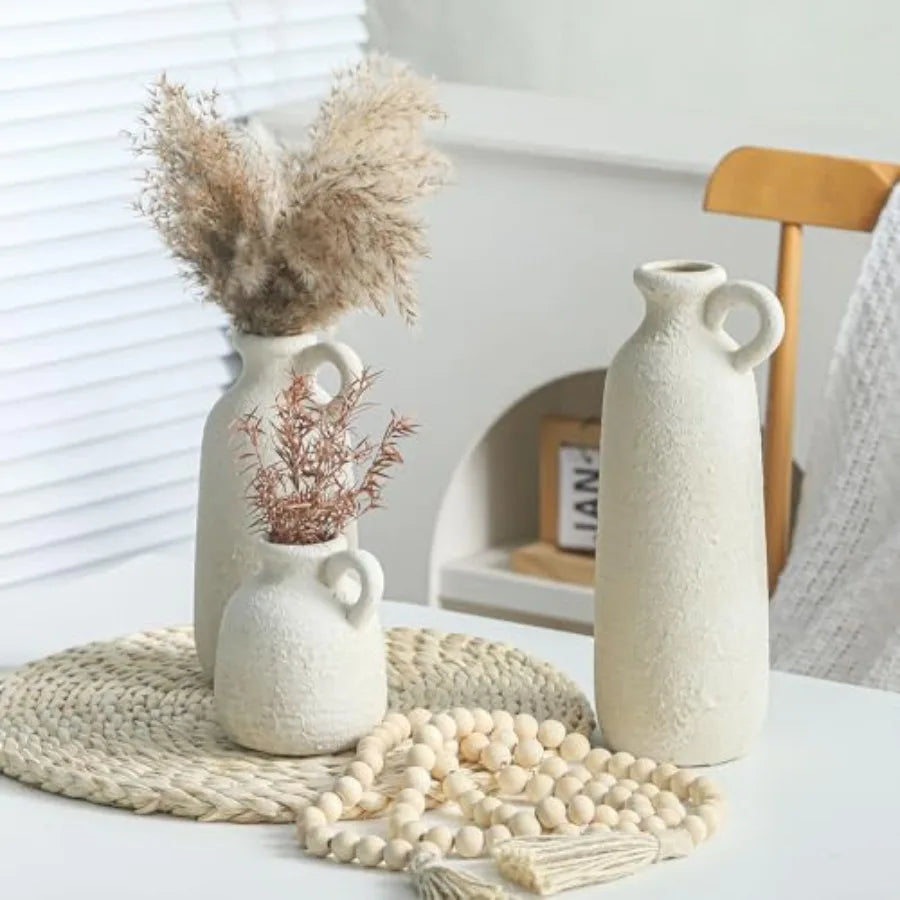 Ceramic Vase Set of 3 with Handle
