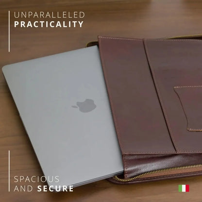 Leather Portfolio with Zipper for Laptop Sleeve