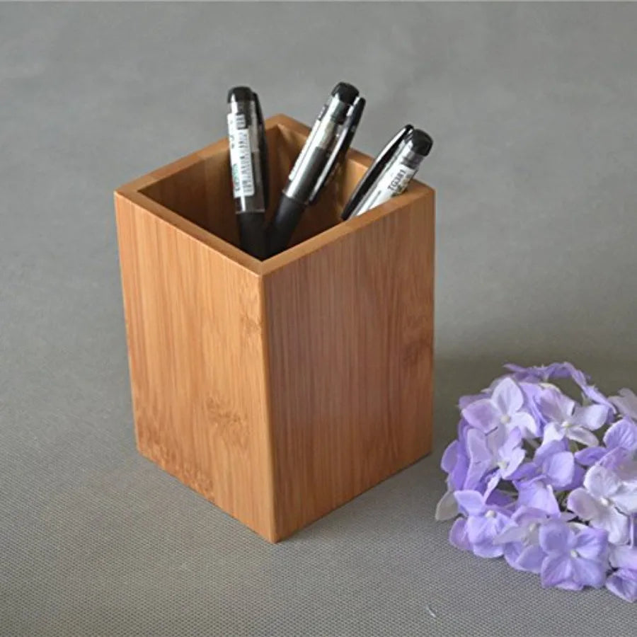 Bamboo Wood Desk Pen Holder Stand