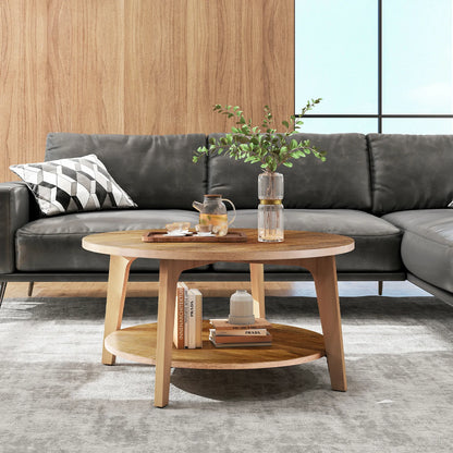 Wood Round Coffee Table for Living Room with Storage