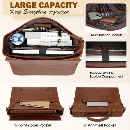 Men's Leather 17 Inch Vintage Briefcase  Laptop Bag