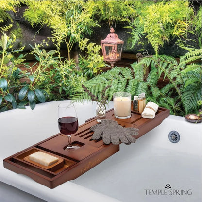 Adjustable Wooden Bathtub Caddy with Soap Dish