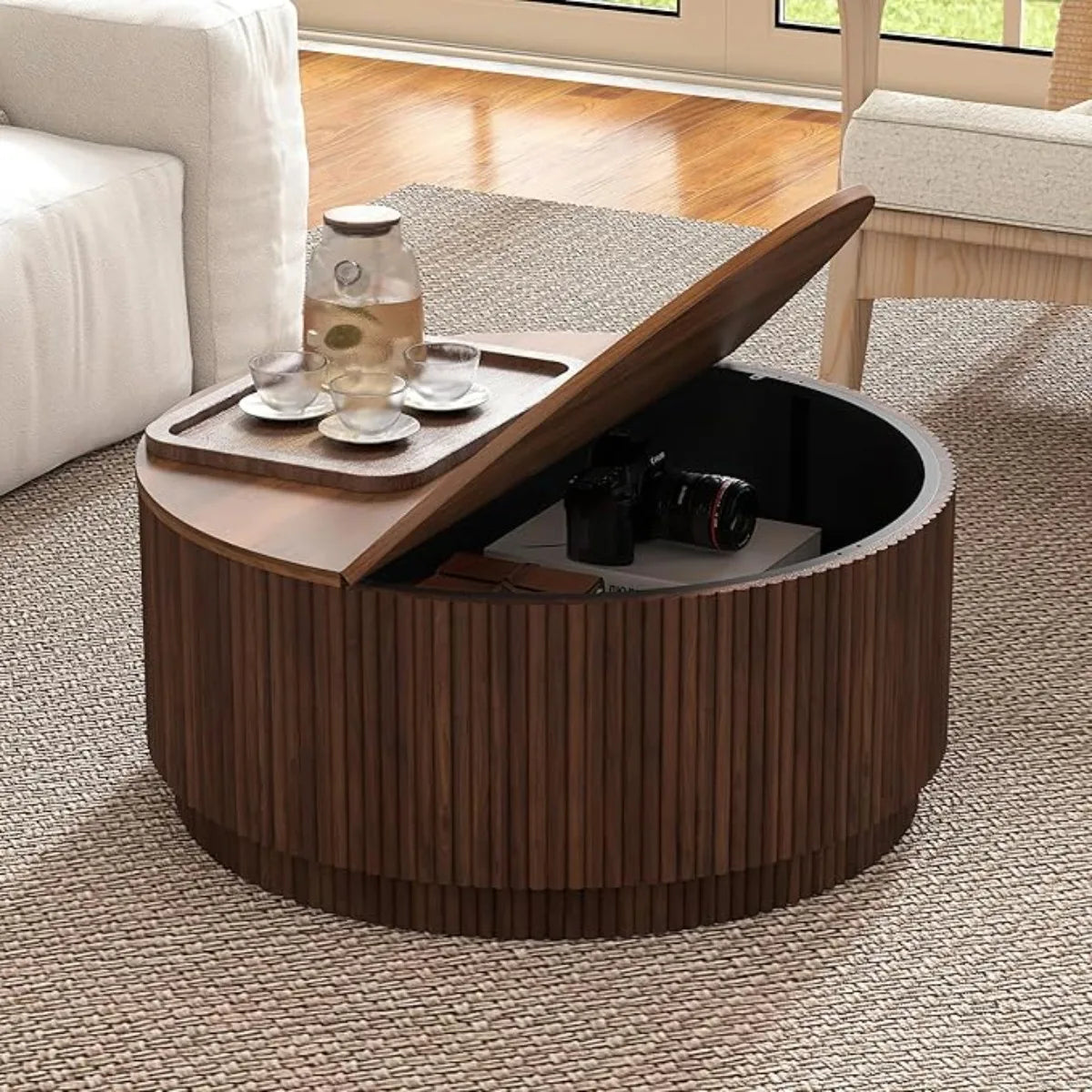 31.5" Round Coffee Table with Storage