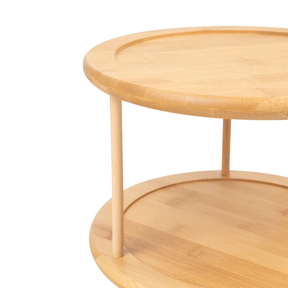 2 Tier Bamboo Spice Rack Turntable Organizer