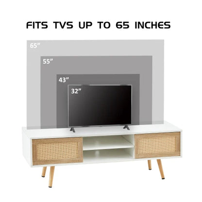 55.12-inch Rattan TV Cabinet Double Sliding Door Storage