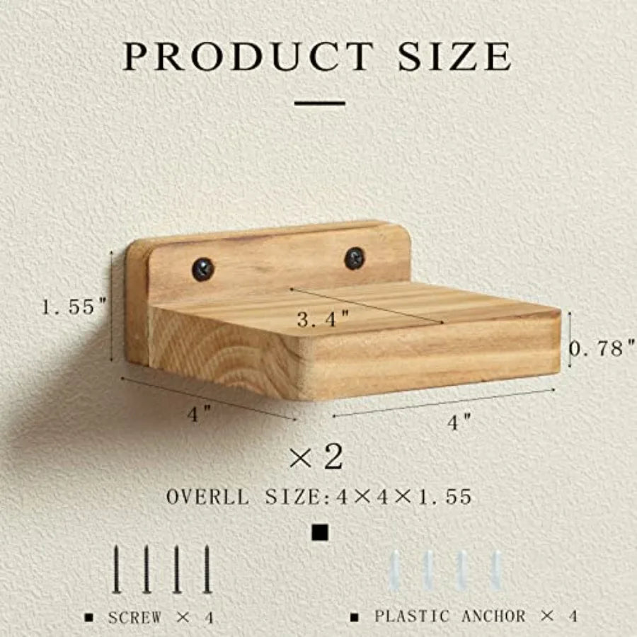 Small Floating Shelf for Wall Set of 2 Natural Wood