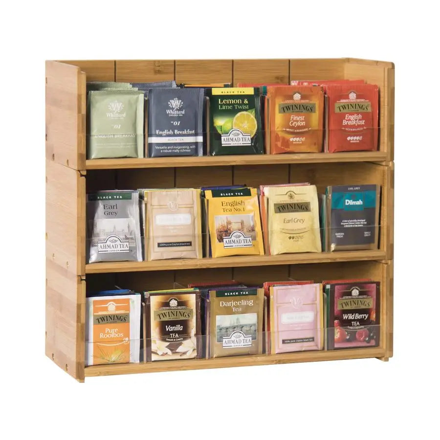 Bamboo Tea Bag Organizer Storage Stackable Box