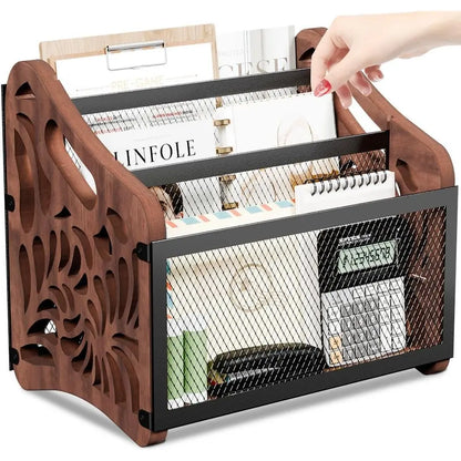 Rustic Wood Magazine File Holder Organizer