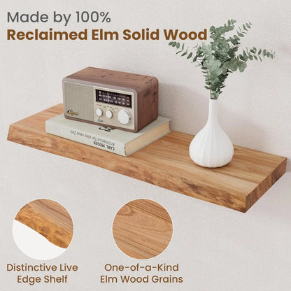 Rustic Solid Elm Wood Floating Shelves