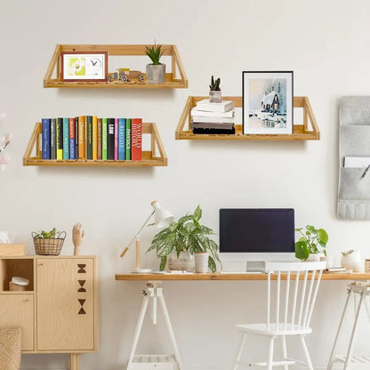 3 Pcs Bamboo Wall Mounted Hanging Storage Shelves