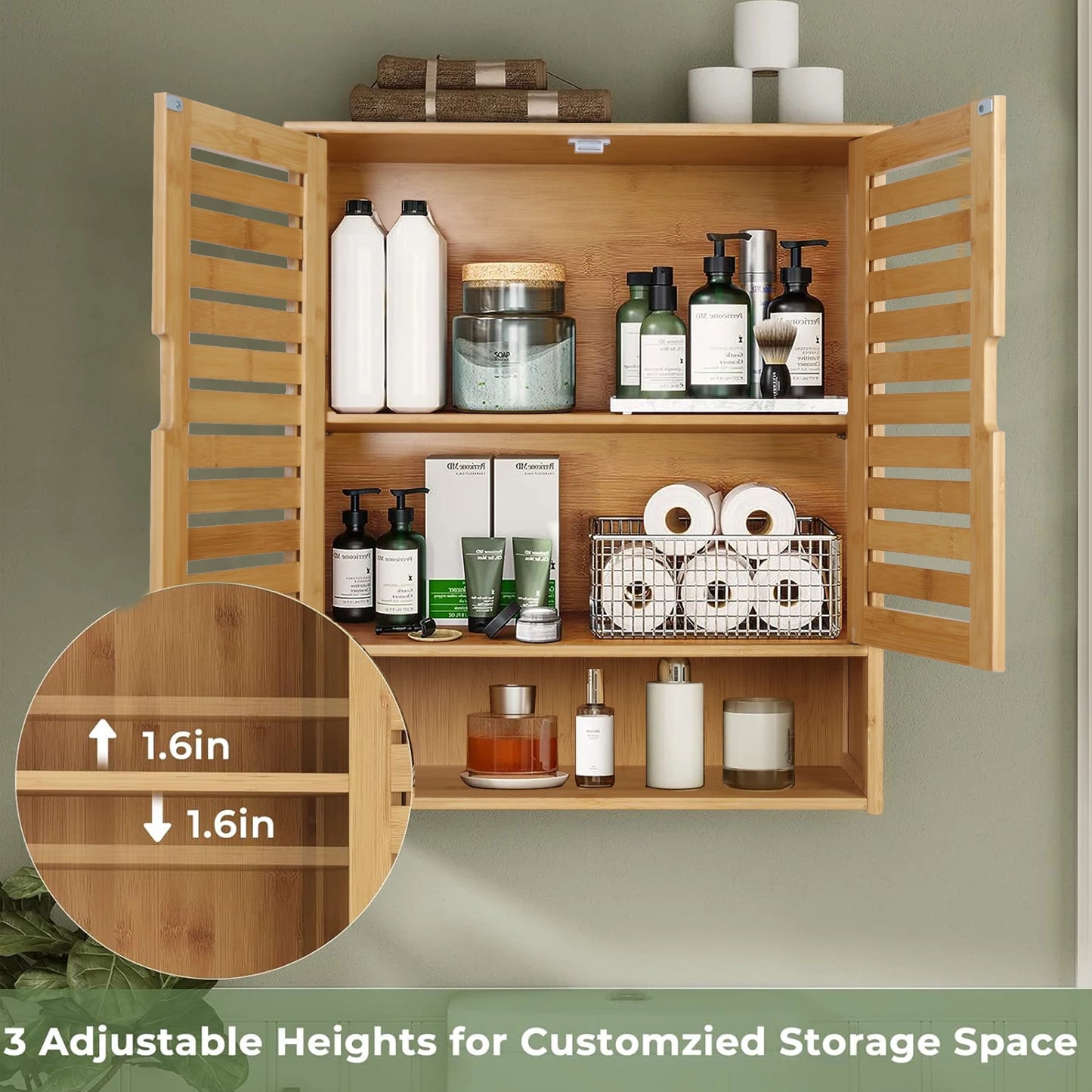 Wall-Mounted Bamboo Bathroom Cabinet Storage