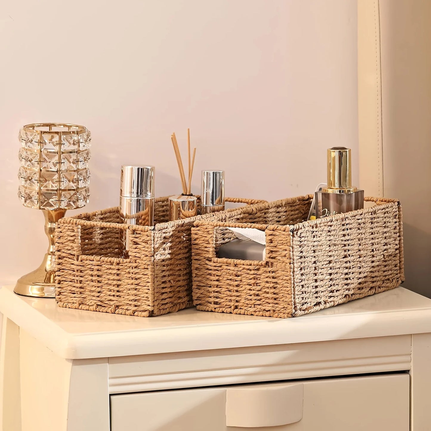 1/2/4 Pack Boho Style Paper Rope Storage Baskets