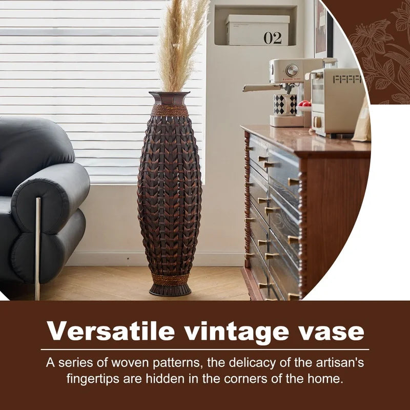 Handwoven Bamboo Floor Vase, 38.97" Tall